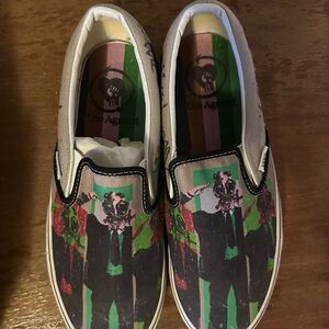 Vans Rise Against Gray and Black Slip-On Sneakers. Autographed. Very rare.